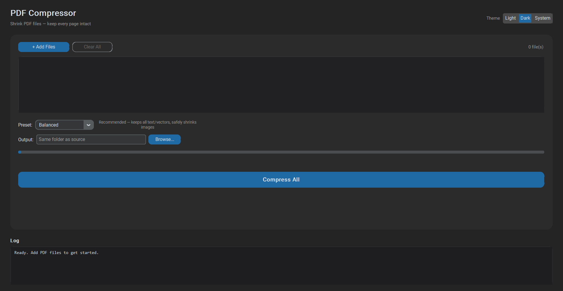 PDFCompressor on Windows — drag & drop PDFs, choose preset, compress